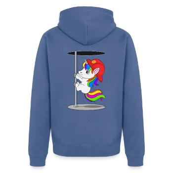 Licorne pompier avec curseur pour enfants - Veste à capuche bio Premium Unisexe - bleu pigeon - Dos - Nico (187cm)
