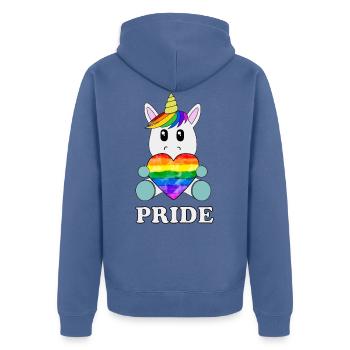 Unicorn LGBT Rainbow Love - Lesbienne de la fierté gay - Veste à capuche bio Premium Unisexe - bleu pigeon - Dos - Nico (187cm)