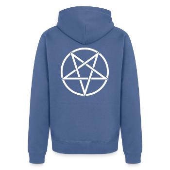 Pentagram - Unisex Premium Organic Zip Hoodie - stone blue - Back - Nico (187cm)