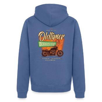 Oldtimer Motorcycle born 1981 Birthday Gift - Unisex Premium Organic Zip Hoodie - stone blue - Back - Nico (187cm)