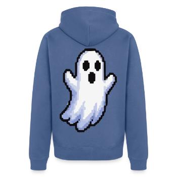 Geister-Pixel: Verspielter Schatten - Unisex Premium Bio Zip Hoodie - Taubenblau - Hinten - Nico (187cm)