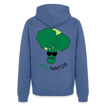 VEGAN - VEGINATOR - Unisex Premium Bio Zip Hoodie - Taubenblau - Hinten - Nico (187cm)