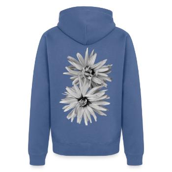 Schwarze und weiße Blumen - Unisex Premium Bio Zip Hoodie - Taubenblau - Hinten - Nico (187cm)