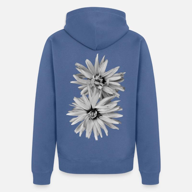 Fleurs noires et blanches - Veste à capuche bio Premium Unisexe - bleu pigeon