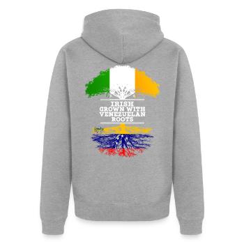 Irlandais cultivé avec des racines vénézuéliennes - Veste à capuche bio Premium Unisexe - gris chiné - Dos - Nico (187cm)
