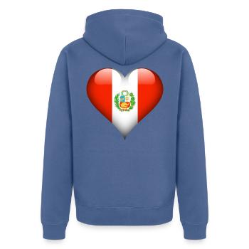 peruanische Herz-Peru-Flagge - Unisex Premium Bio Zip Hoodie - Taubenblau - Hinten - Nico (187cm)