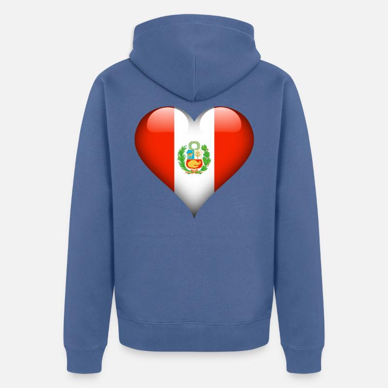 peruvian Heart Peru Flag - Unisex Premium Organic Zip Hoodie - stone blue