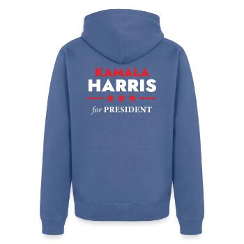 Kamala für die Präsidentschaftswahl - Unisex Premium Bio Zip Hoodie - Taubenblau - Hinten - Nico (187cm)