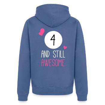 Funny Birthday 4 And Still Awesome - Unisex Premium Organic Zip Hoodie - stone blue - Back - Nico (187cm)