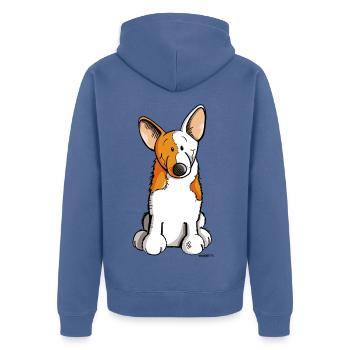 Lustiger Welsh Corgi - Unisex Premium Bio Zip Hoodie - Taubenblau - Hinten - Nico (187cm)