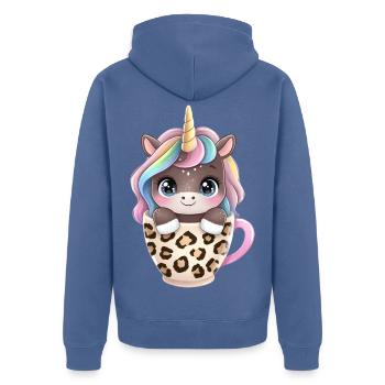 Unicorn in the cup - 🦄 - Unisex Premium Organic Zip Hoodie - stone blue - Back - Nico (187cm)