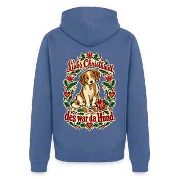 Christkindl des war da Hund - Unisex Premium Bio Zip Hoodie - Taubenblau - Hinten - Nico (187cm)
