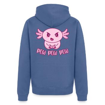 Axolotl gamer Gaming gaming gamble pew pew pew - Unisex Premium Organic Zip Hoodie - stone blue - Back - Nico (187cm)