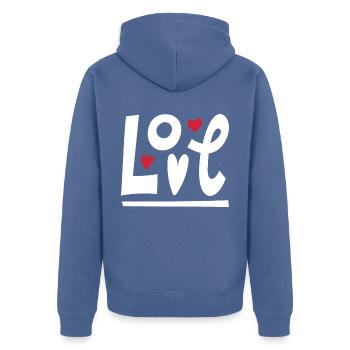 Liebe - Unisex Premium Bio Zip Hoodie - Taubenblau - Hinten - Nico (187cm)