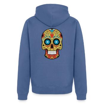Mexikanischer Schädel - Unisex Premium Bio Zip Hoodie - Taubenblau - Hinten - Nico (187cm)