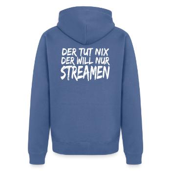 Streamen Streamer Spruch Design Live-Stream - Unisex Premium Bio Zip Hoodie - Taubenblau - Hinten - Nico (187cm)