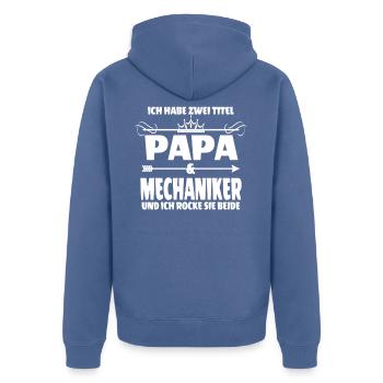 Mechaniker Papa Autoschrauber Automechaniker - Unisex Premium Bio Zip Hoodie - Taubenblau - Hinten - Nico (187cm)