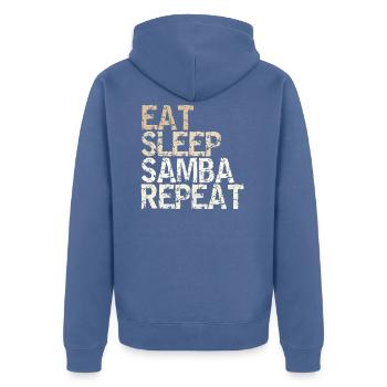 Eat Sleep Samba Repeat vintage danseur sort - Veste à capuche bio Premium Unisexe - bleu pigeon - Dos - Nico (187cm)