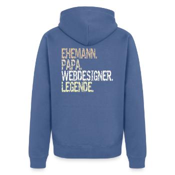 Ehemann Papa Webdesigner Legende Beruf Geschenk - Unisex Premium Bio Zip Hoodie - Taubenblau - Hinten - Nico (187cm)