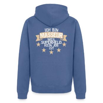 Masseur Superheld Massage Studio Massageöl - Unisex Premium Bio Zip Hoodie - Taubenblau - Hinten - Nico (187cm)
