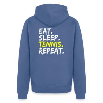 Eat Sleep Tennis Repeat Tennistrainer Geschenk - Unisex Premium Bio Zip Hoodie - Taubenblau - Hinten - Nico (187cm)