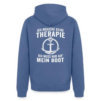 ich brauche ich muss nur auf mein boot - Unisex Premium Bio Zip Hoodie - Taubenblau - Hinten - Nico (187cm)