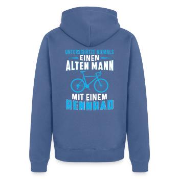 Alten mann mit einem Rennrad - Unisex Premium Bio Zip Hoodie - Taubenblau - Hinten - Nico (187cm)