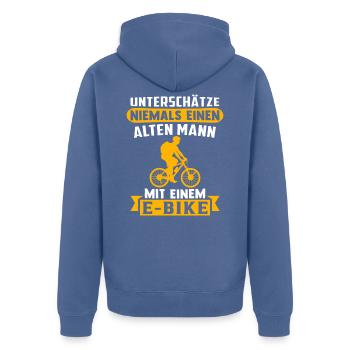 alten mann mit einem e-bike - Unisex Premium Bio Zip Hoodie - Taubenblau - Hinten - Nico (187cm)