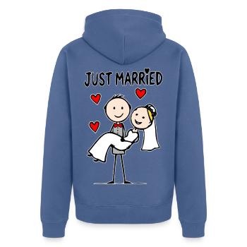 Wedding couple cartoon wearing just married - Unisex Premium Organic Zip Hoodie - stone blue - Back - Nico (187cm)