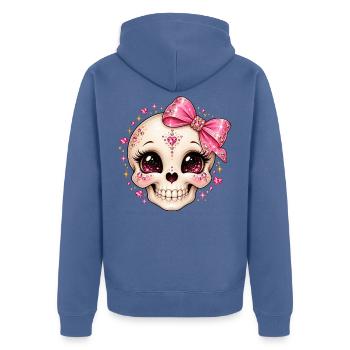 Glitzernder Kristallskull mit Schleife - Unisex Premium Bio Zip Hoodie - Taubenblau - Hinten - Nico (187cm)