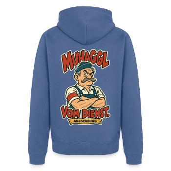 Muhaggl vom Dienst Augschburg - Unisex Premium Bio Zip Hoodie - Taubenblau - Hinten - Nico (187cm)