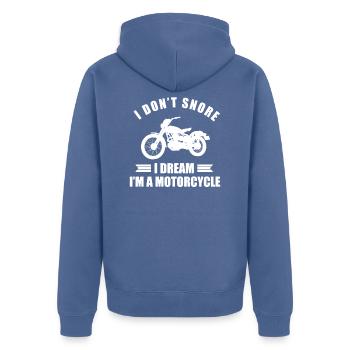 Je ne ronfle pas, je rêve d’une moto - Veste à capuche bio Premium Unisexe - bleu pigeon - Dos - Nico (187cm)
