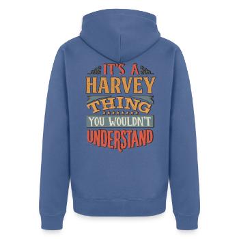 Es ist eine Harvey-Sache, die Sie nicht verstehen würden - - Unisex Premium Bio Zip Hoodie - Taubenblau - Hinten - Nico (187cm)
