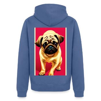 Mops Hund - Unisex Premium Bio Zip Hoodie - Taubenblau - Hinten - Nico (187cm)