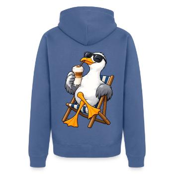 Möwe mit Latte Macchiato - Unisex Premium Bio Zip Hoodie - Taubenblau - Hinten - Nico (187cm)