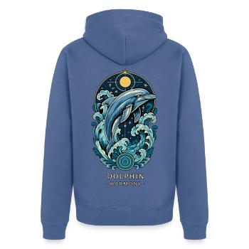 TOTEM DELFIN Harmonie - Unisex Premium Bio Zip Hoodie - Taubenblau - Hinten - Nico (187cm)