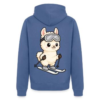 Lama Alpaka Kawaii Skifahrer Cartoon - Unisex Premium Bio Zip Hoodie - Taubenblau - Hinten - Nico (187cm)