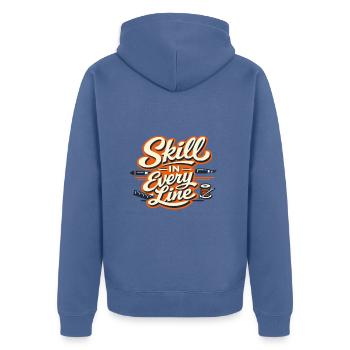 Skill in Every Line Craft Tools - Unisex Premium Bio Zip Hoodie - Taubenblau - Hinten - Nico (187cm)