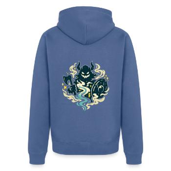 Dämonischer Krieger mit Axt - Unisex Premium Bio Zip Hoodie - Taubenblau - Hinten - Nico (187cm)