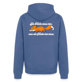 Ein Fuchs muss tun was ein Fuchs tun muss - Unisex Premium Bio Zip Hoodie - Taubenblau - Hinten - Nico (187cm)
