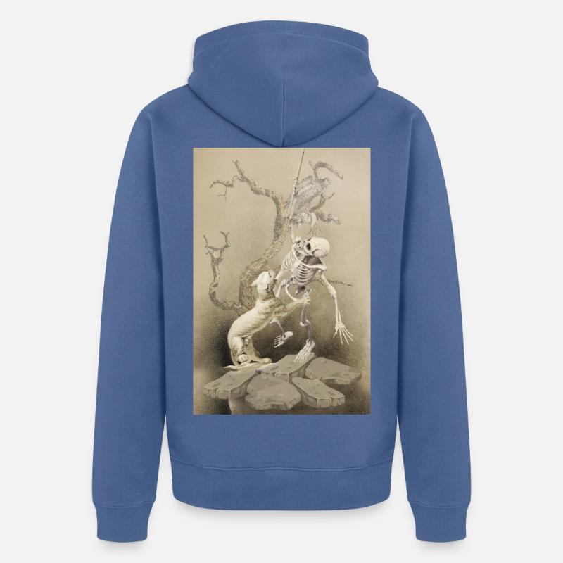 Le squelette et le chien - Veste à capuche bio Premium Unisexe - bleu pigeon