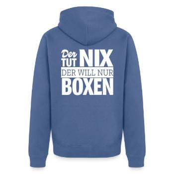 Boxen Lustiger Boxer Spruch Geschenk Boxring - Unisex Premium Bio Zip Hoodie - Taubenblau - Hinten - Nico (187cm)