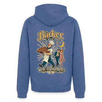 Bäcker Mei Schicht beginnt - Unisex Premium Bio Zip Hoodie - Taubenblau - Hinten - Nico (187cm)