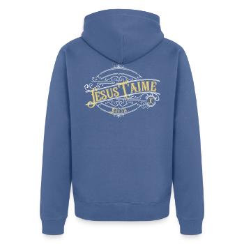 Jésus t'aime - Veste à capuche bio Premium Unisexe - bleu pigeon - Dos - Nico (187cm)