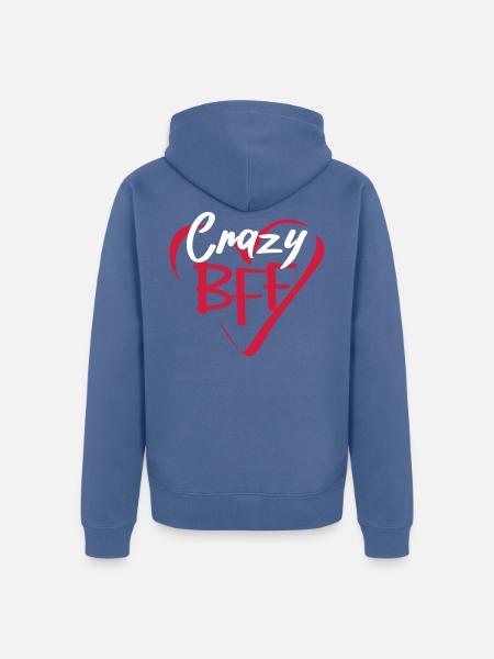 BFF Crazy Best Friends Forever Crazy Heart - Unisex Premium Organic Zip Hoodie - stone blue