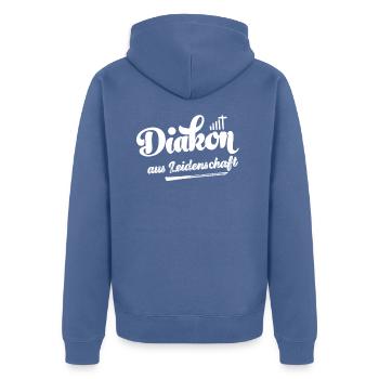 Diakon Diakonie Jesus Glaube Kirche Religion - Unisex Premium Bio Zip Hoodie - Taubenblau - Hinten - Nico (187cm)