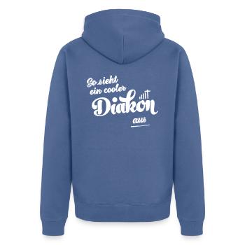 Diakon Diakonie Jesus Glaube Kirche Religion - Unisex Premium Bio Zip Hoodie - Taubenblau - Hinten - Nico (187cm)