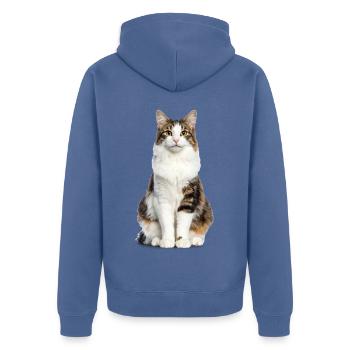 Chat moelleux mixte – Moelleux et plein de personnalité - Veste à capuche bio Premium Unisexe - bleu pigeon - Dos - Nico (187cm)