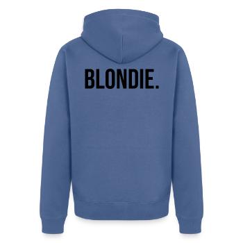 Blondie - blonde - black - Unisex Premium Organic Zip Hoodie - stone blue - Back - Nico (187cm)