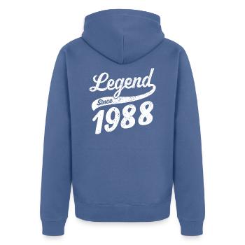 Legend since 1988 vintage 1988 - Unisex Premium Bio Zip Hoodie - Taubenblau - Hinten - Nico (187cm)